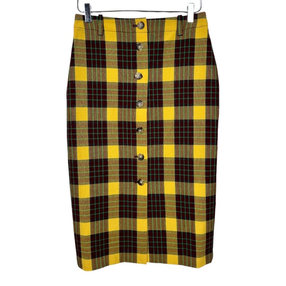 Aritzia Wilfred Leona Skirt Gold Rustique 8 New NWT Plaid Pencil Button Front - Picture 2 of 8